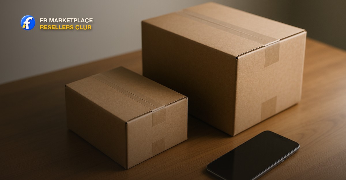 Two different mobile phones side by side on a neutral surface, each showing a marketplace app