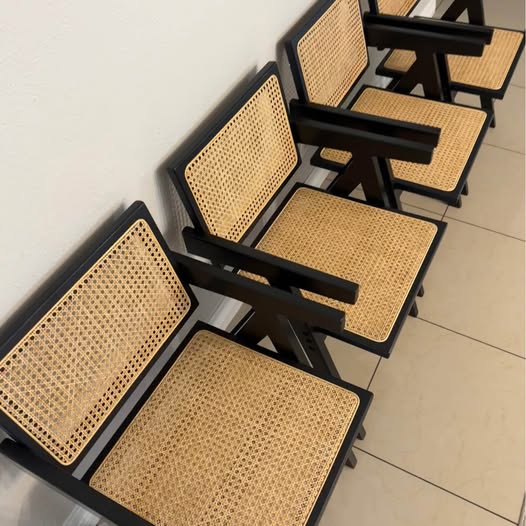 4 Pierre Jeanneret Rattan Chairs
