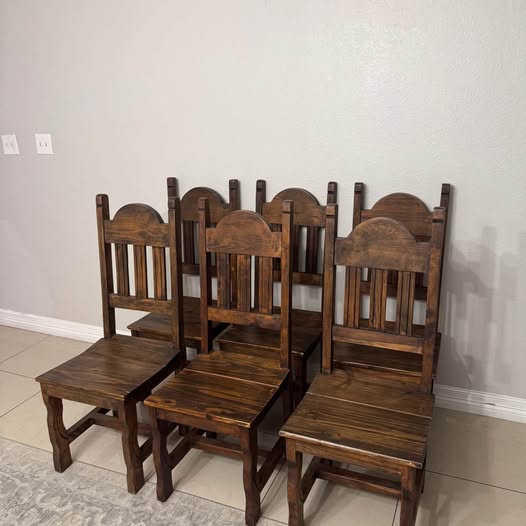 Set of 6 Solid Wood Bar-Height Chairs